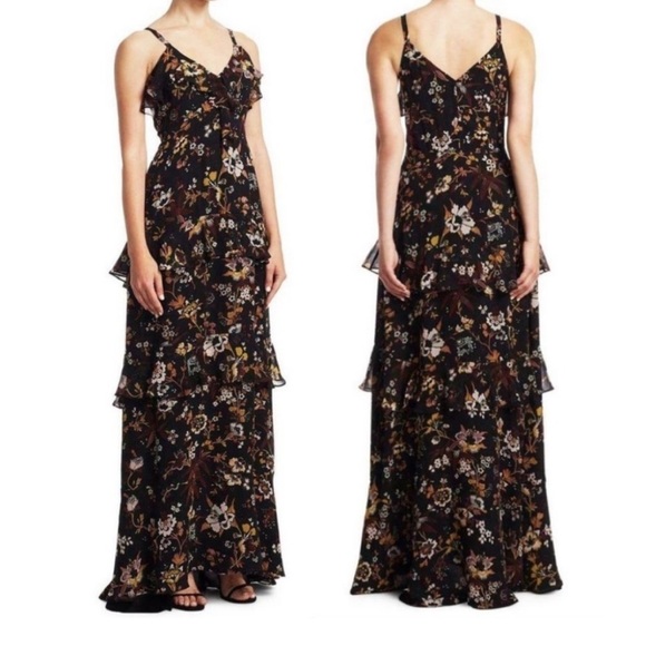 A.L.C. Dresses & Skirts - A.L.C. Zaydena Ruffle Floral Silk Maxi Dress Size 4 Spaghetti Strap